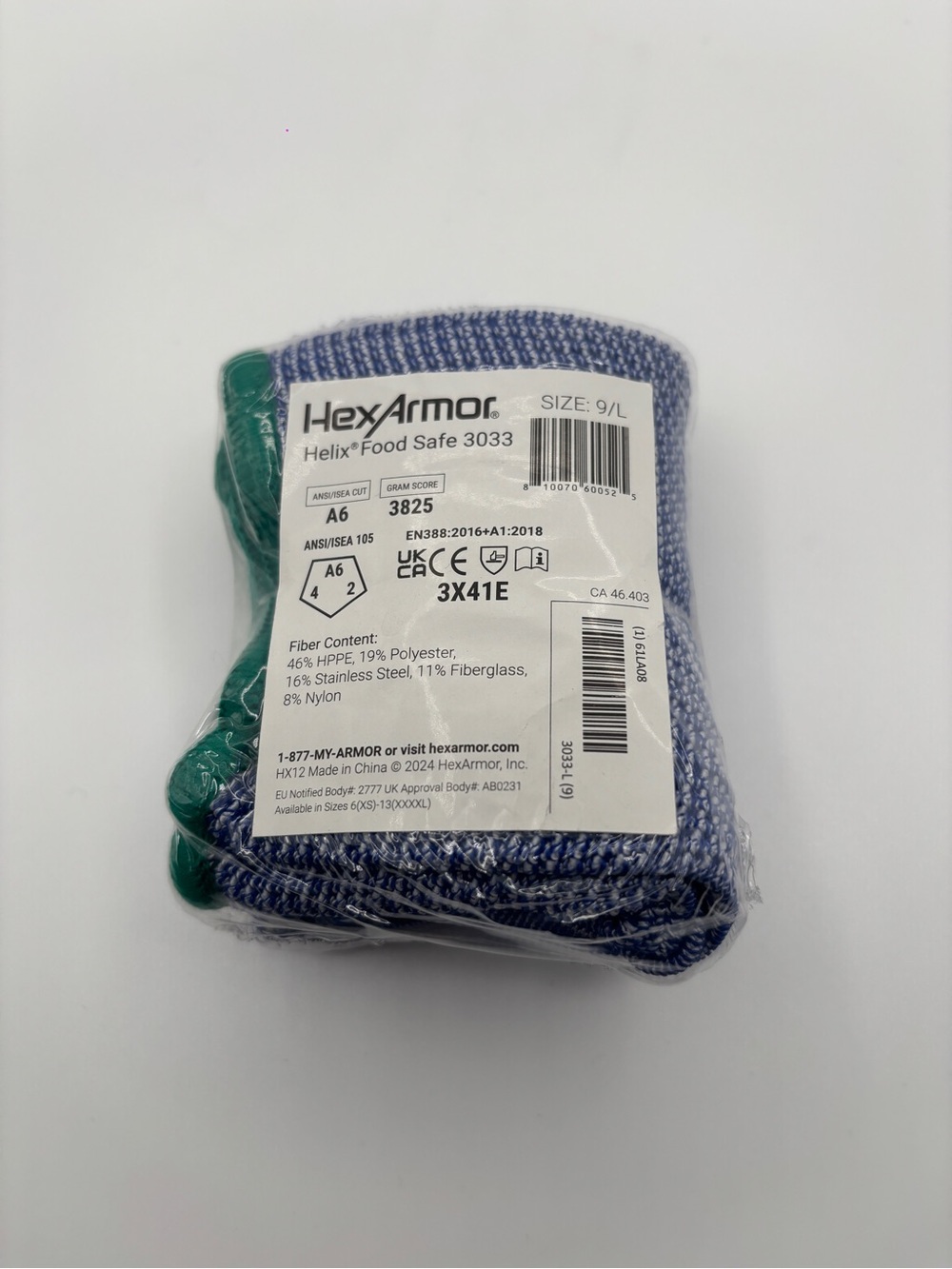 Helix Food Safe 3033 Green/Gray Cut-Resistant 3 Glove Size 9/L